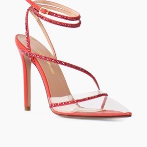 NIB Andrea Wazen Dassy Sunset Red PVC and crystal pump 38